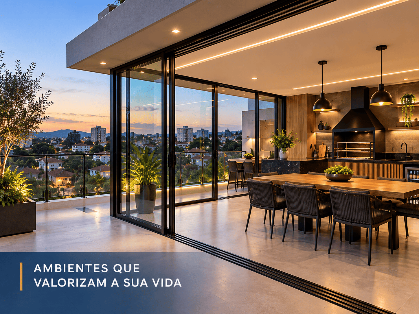 Área gourmet com fechamento em vidro e churrasqueira planejada em Poá SP