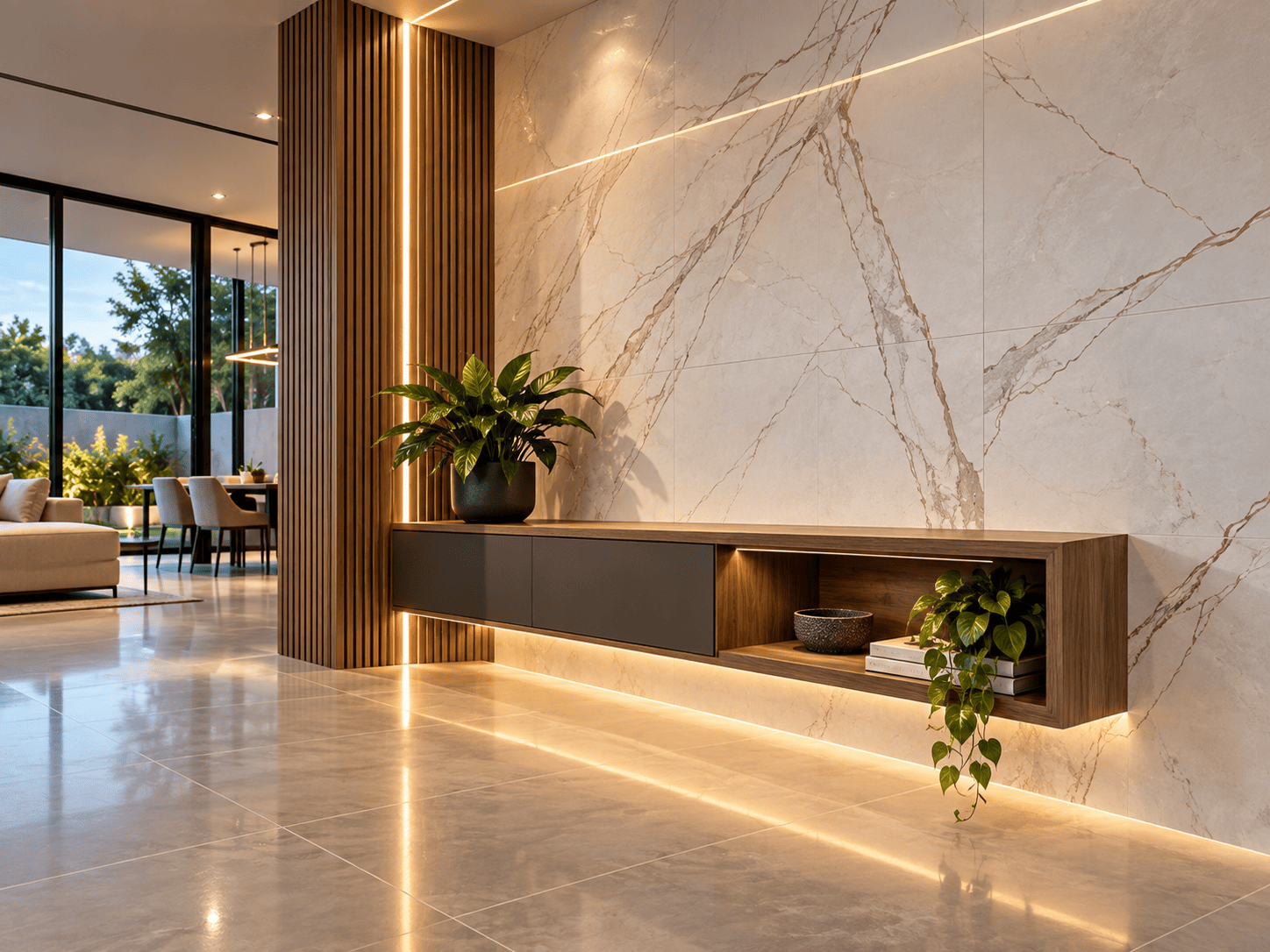 Revestimento em porcelanato marmorizado para ambiente interno em Poá SP